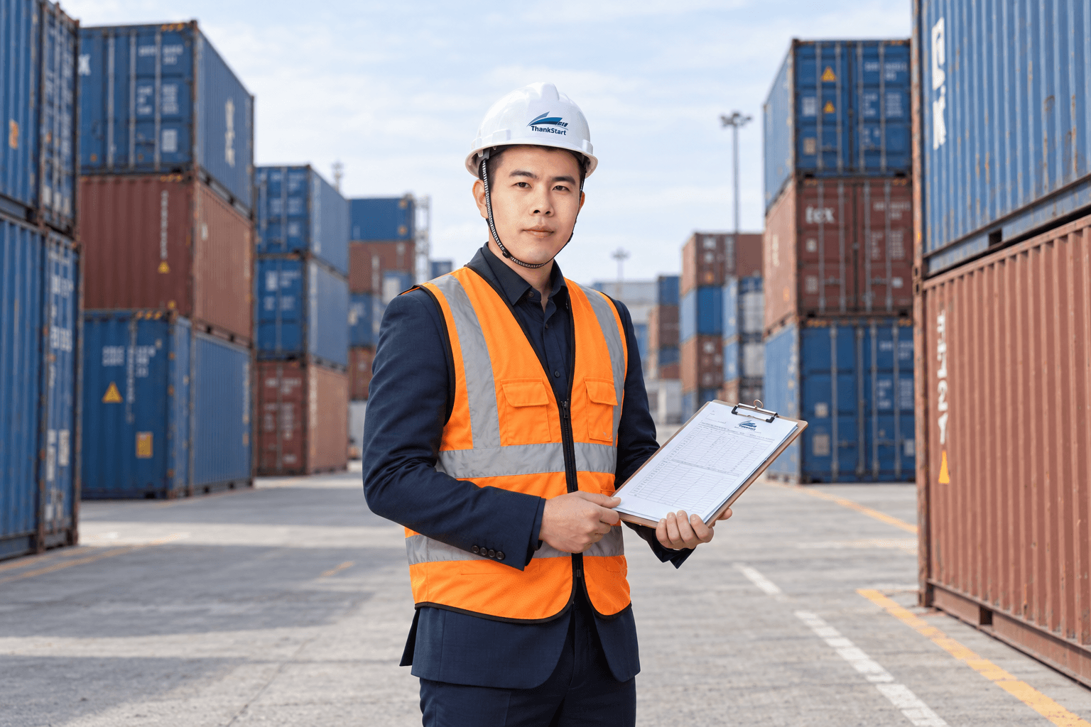 Rex brand portrait · Container-yard setting